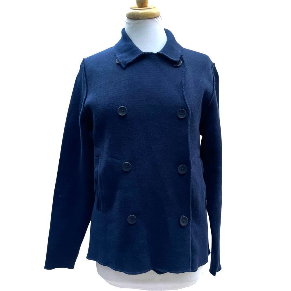 Holebrook Sweden Navy Cotton Knit Blazer Jacket Double Breasted Medium